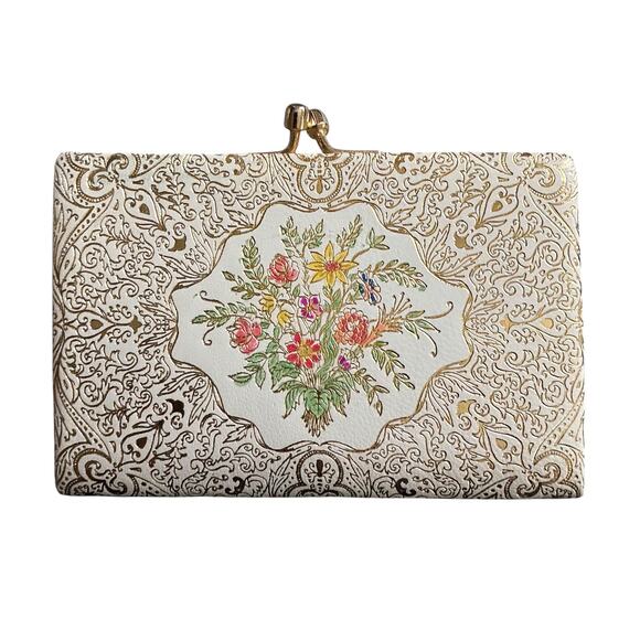 Exquisite Vintage Italian Leather Coin Purse: Gilded Garden Charm - Picture 3 of 8